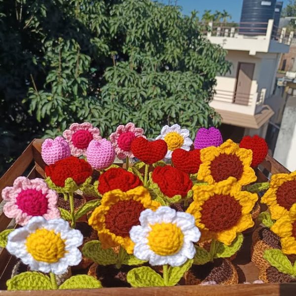 Chậu hoa len handmade
