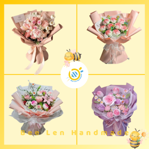 Bó hoa len tone hồng