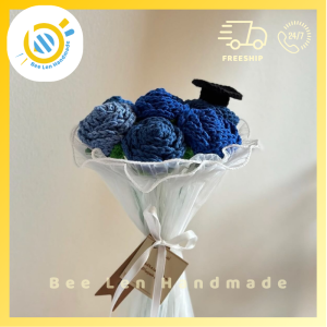 Bó hoa hồng len xanh Beelenhandmade