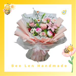 Bó hoa len tone hồng