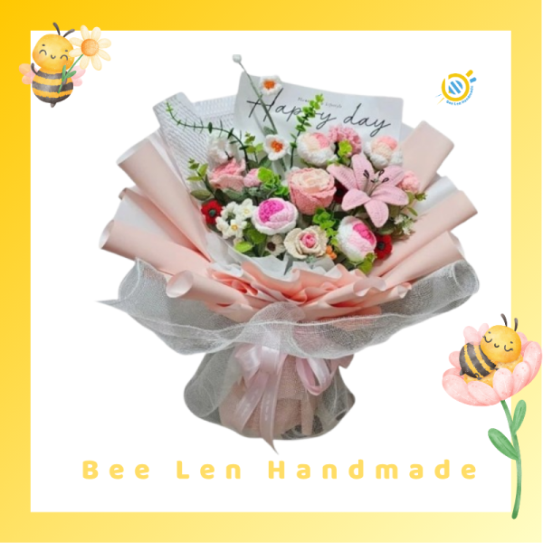 Bó hoa len tone hồng