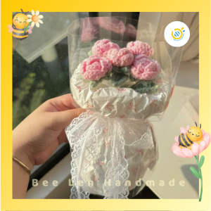 Bó hoa len hồng 5 bông Beelenhandmade ngọt ngào
