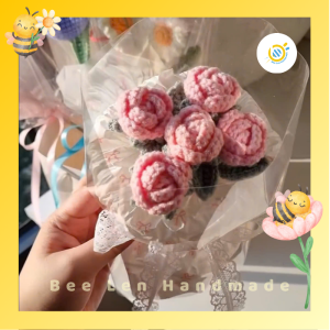 Bó hoa len hồng 5 bông cầm tay xinh iu
