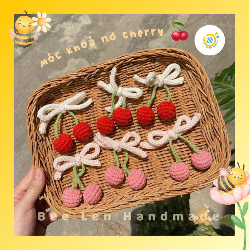 Móc khóa len handmade nơ cherry